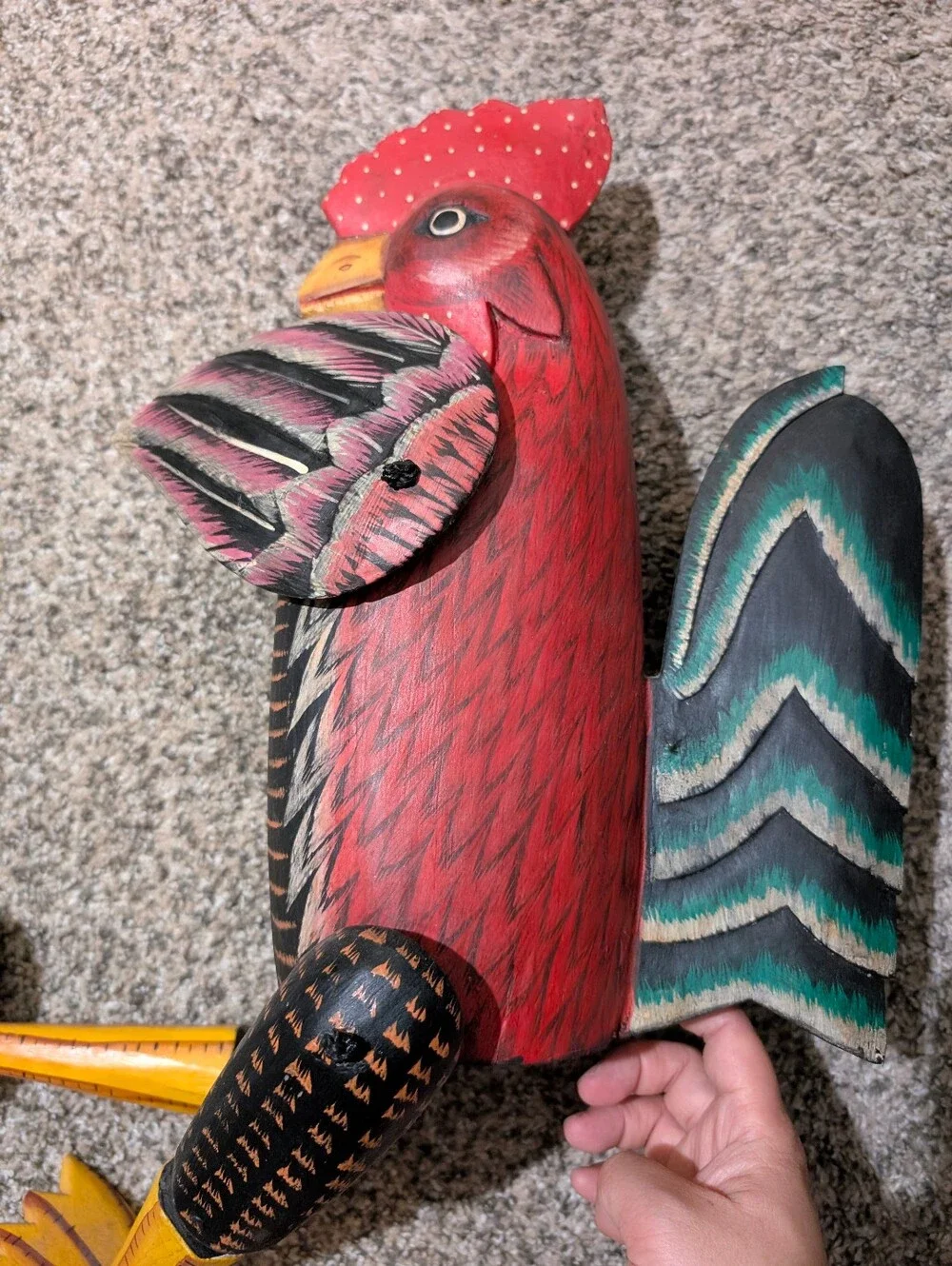 Pier 1 Folk art wooden painted hinged rooster shelf sitter movable wings & legs